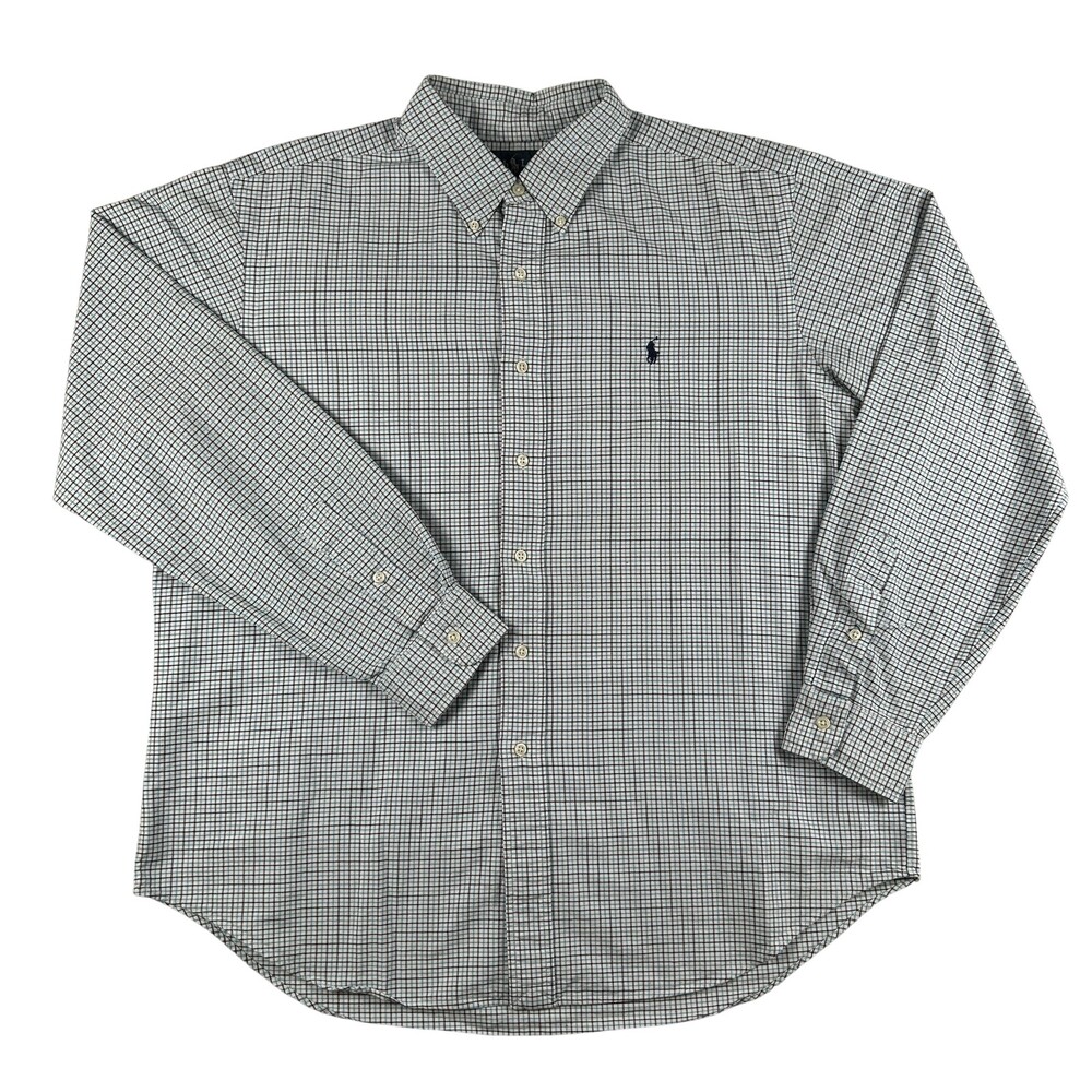 Ralph Lauren Shirt Mens XL Classic Fit Plaid Check Button Down Long Sleeve Blue